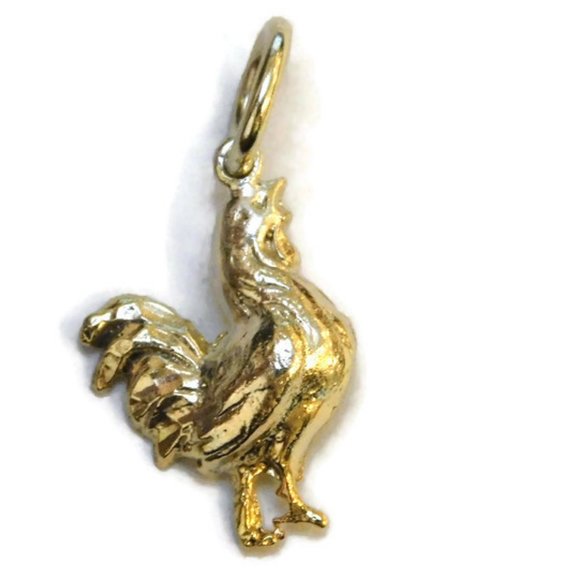 Small Rooster Charm Pendant 14k Yellow Gold!!